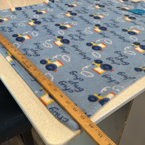 Cutie Pie Blue Baby Blanket 30x36” Trains Chug Chug Tractor Soft Plush 2019 - Picture 4 of 7